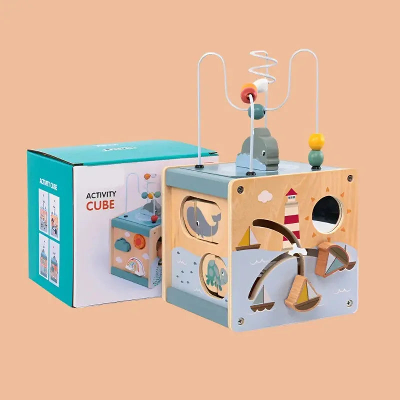 Montessori Wooden 5-in-1 Activity Cube Tot Sensory