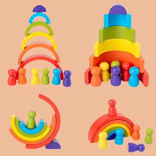 Montessori Wooden Rainbow Stacking Blocks Tot Sensory