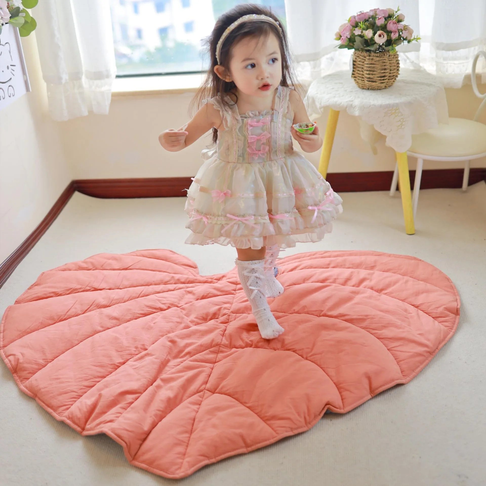 Pink Cotton Leaf Baby Play Mat